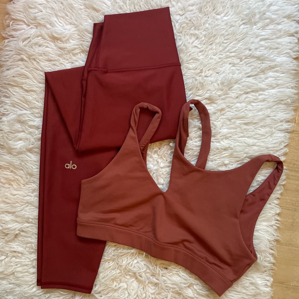 Alo burgundy pants and top set